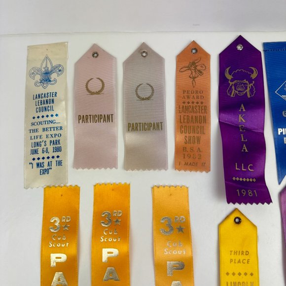 16 Vtg 80s Boy Cub Scouts America Used Ribbons Award Pinewood Derby Lancaster PA - Picture 4 of 11